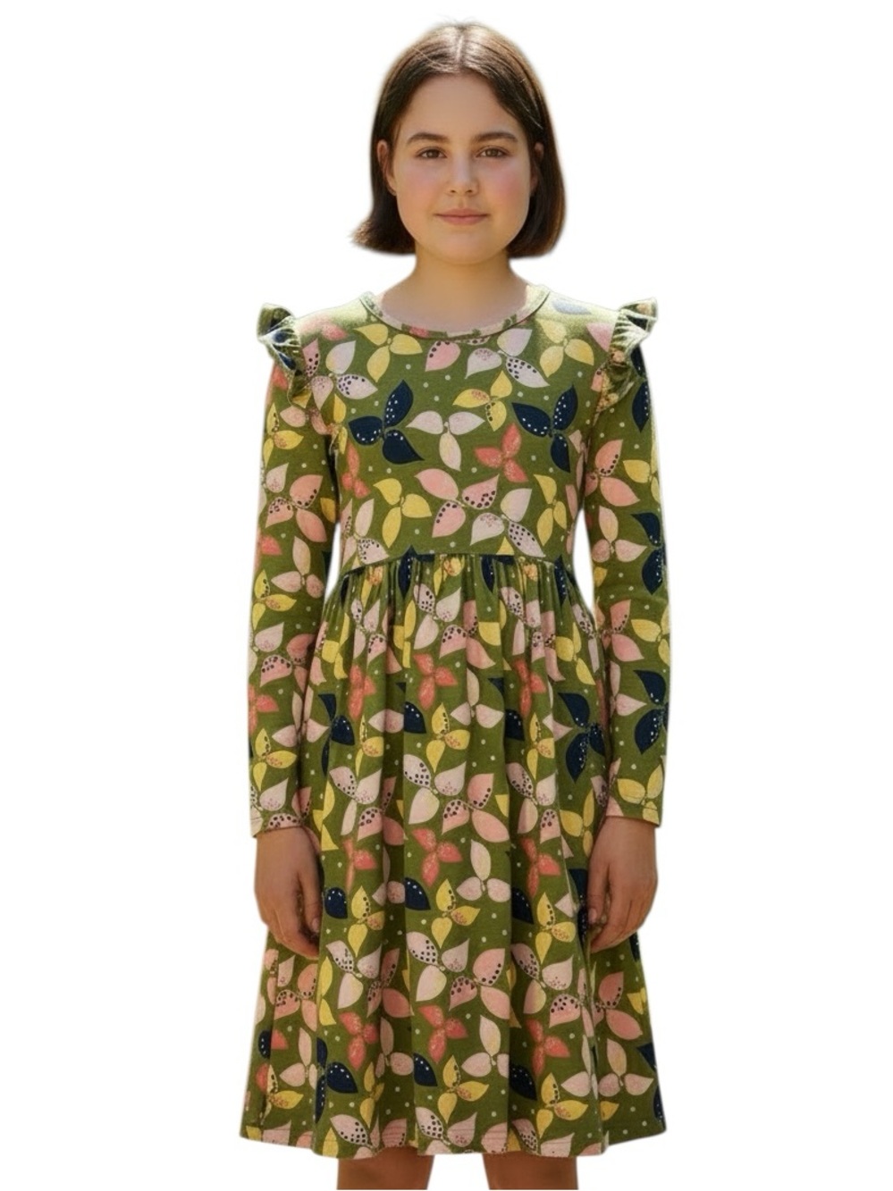 Blueberi Boulevard Girls Floral Print Ruffled Cap Sleeves Dress Sz 6X Stretchy
